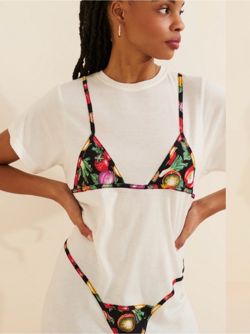 Fashion Brand Company Black Fruit & Floral Triangle Bralette